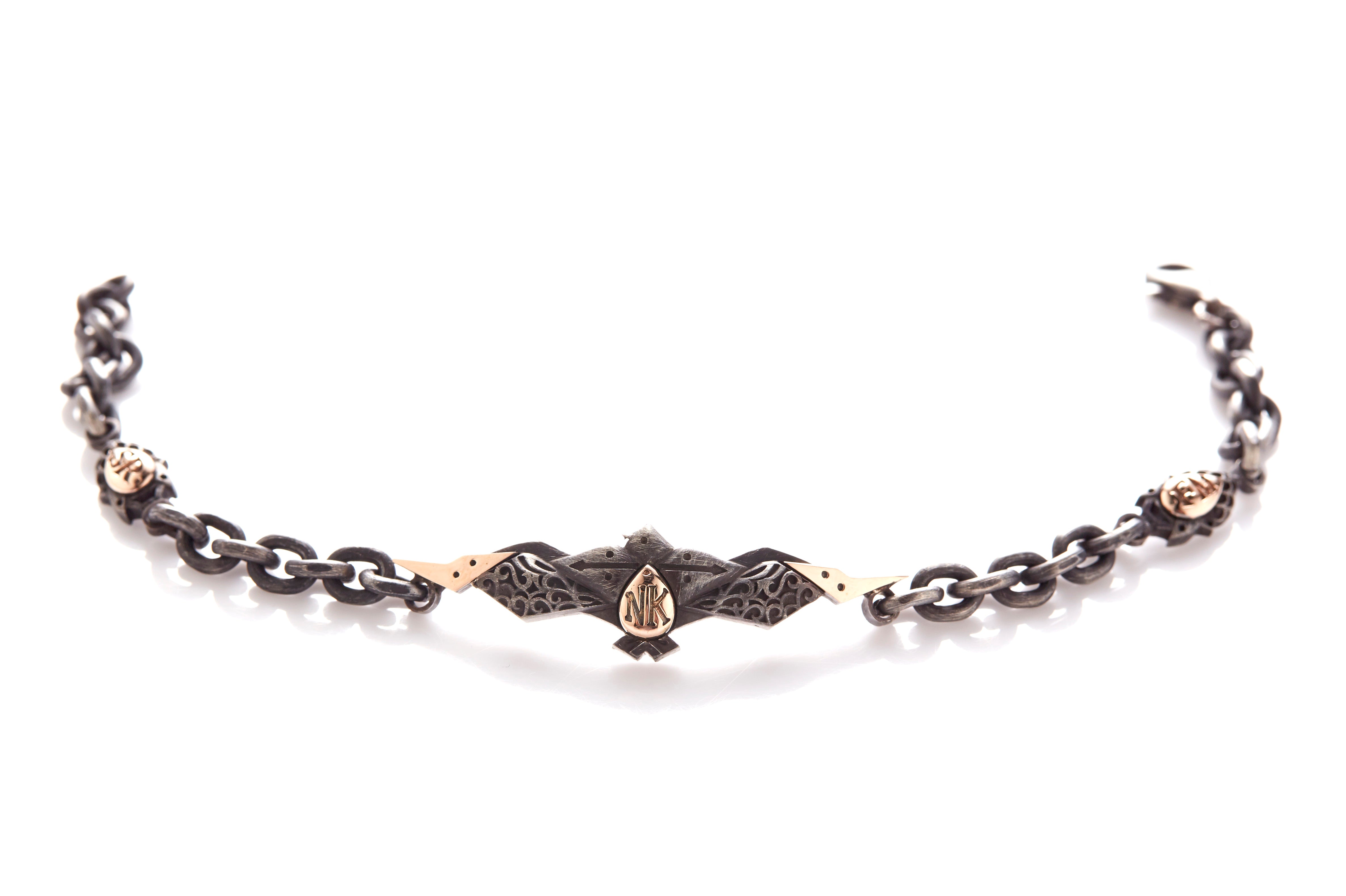 18ct rose gold - oxidized Silver Phoenix Bracelet
