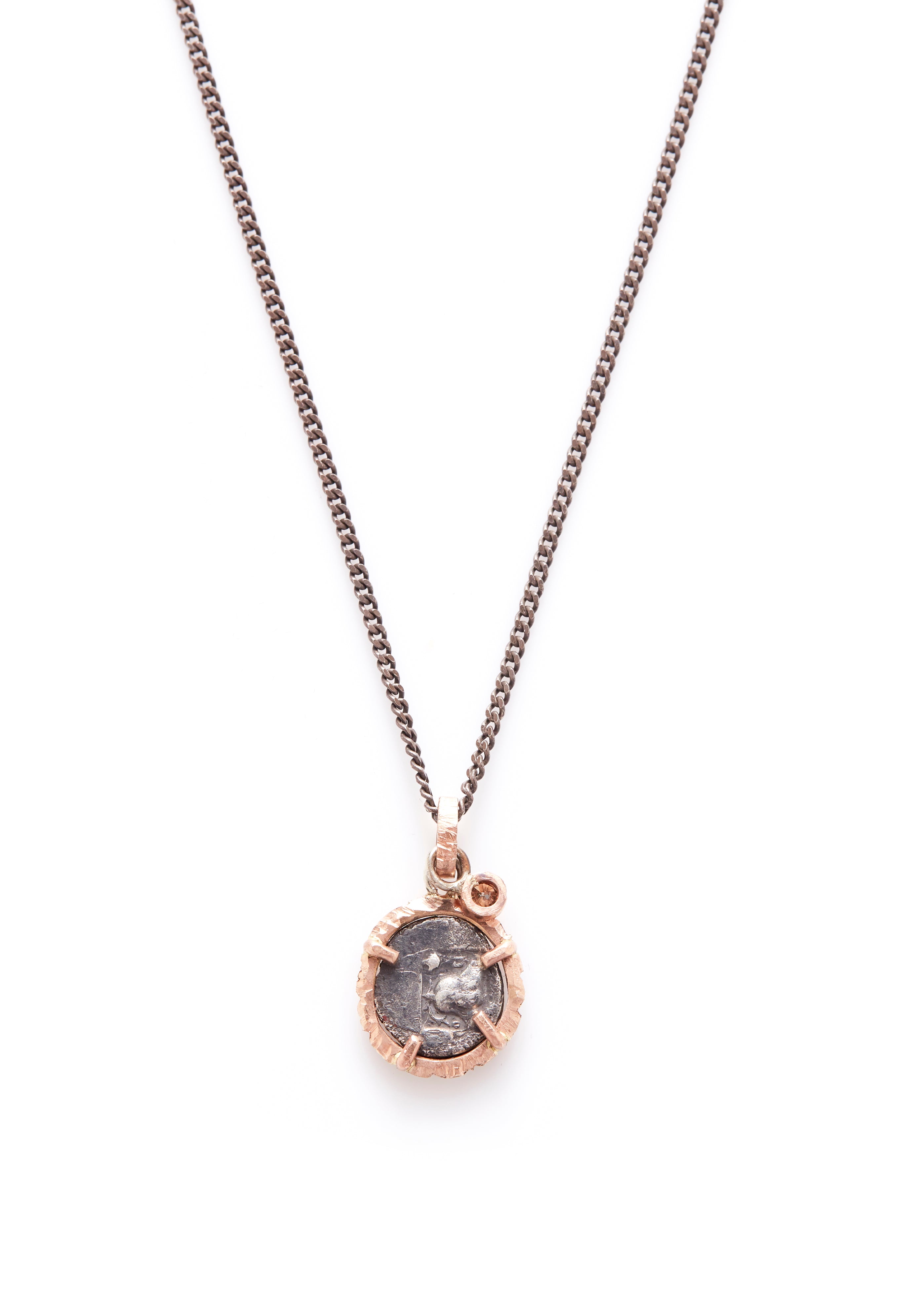 18ct Rose Gold -Oxidized Silver - Cognac Diamond Ancient Greek Coin