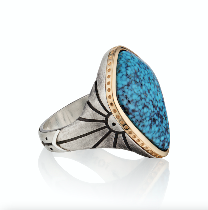 Mens turquoise ring, Gold Turquoise ring