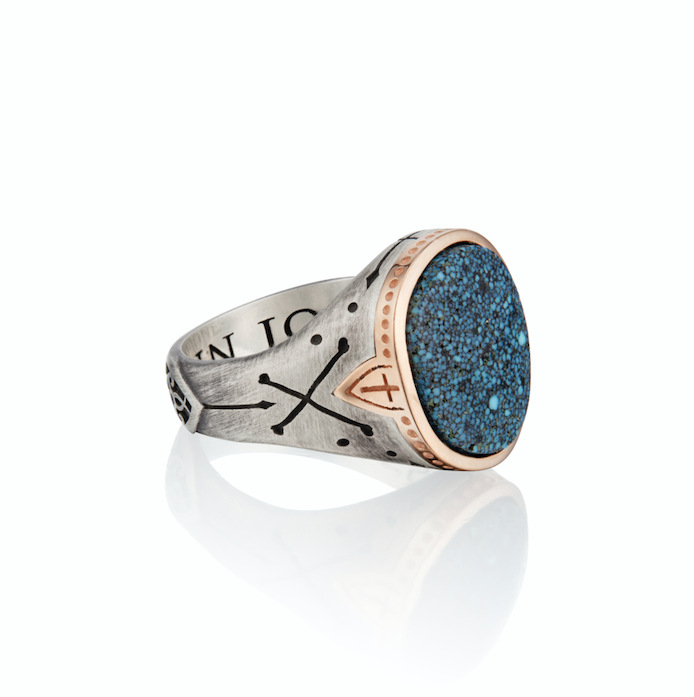 Mens turquoise ring , Cross bones ring