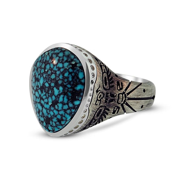 Silver Black webbed Kingman Turquoise Ring - Thunderbird