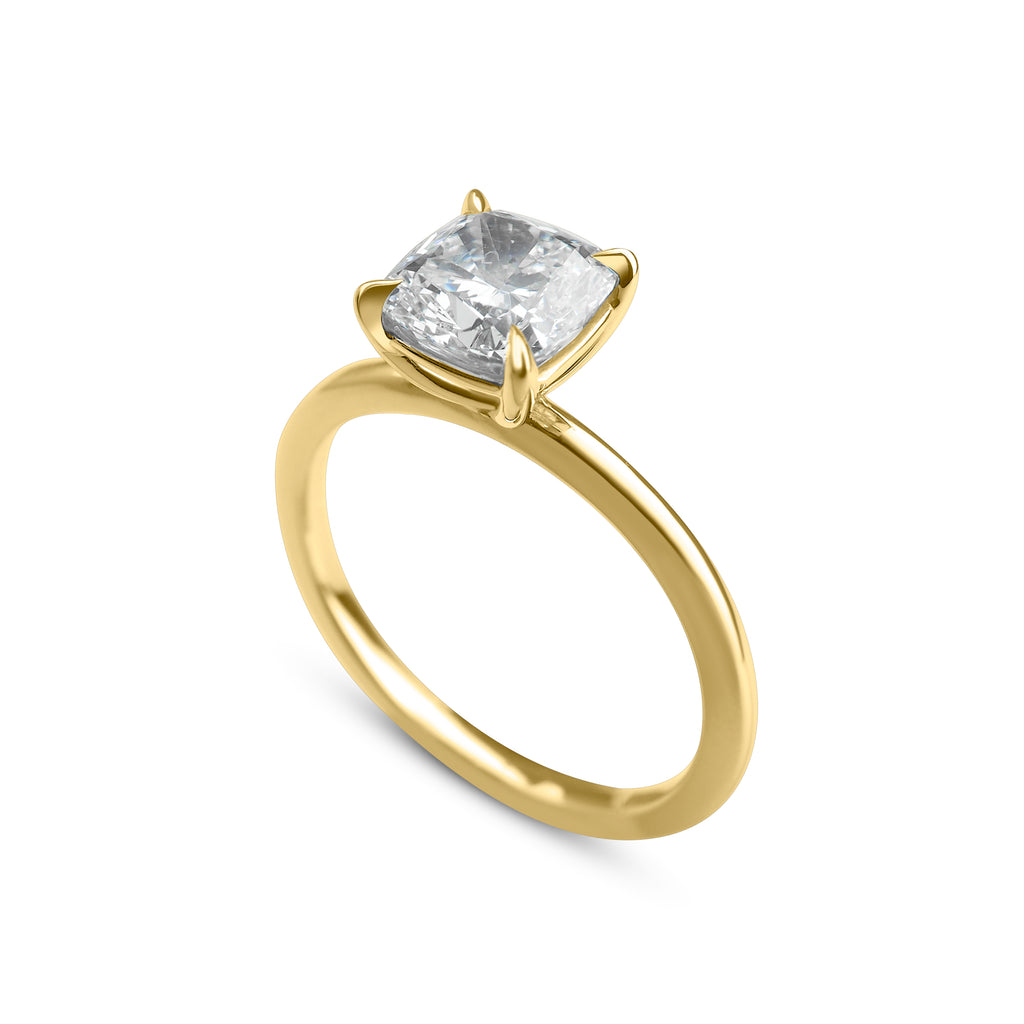Cushion Cut Diamond Engagement Ring - Yellow Gold