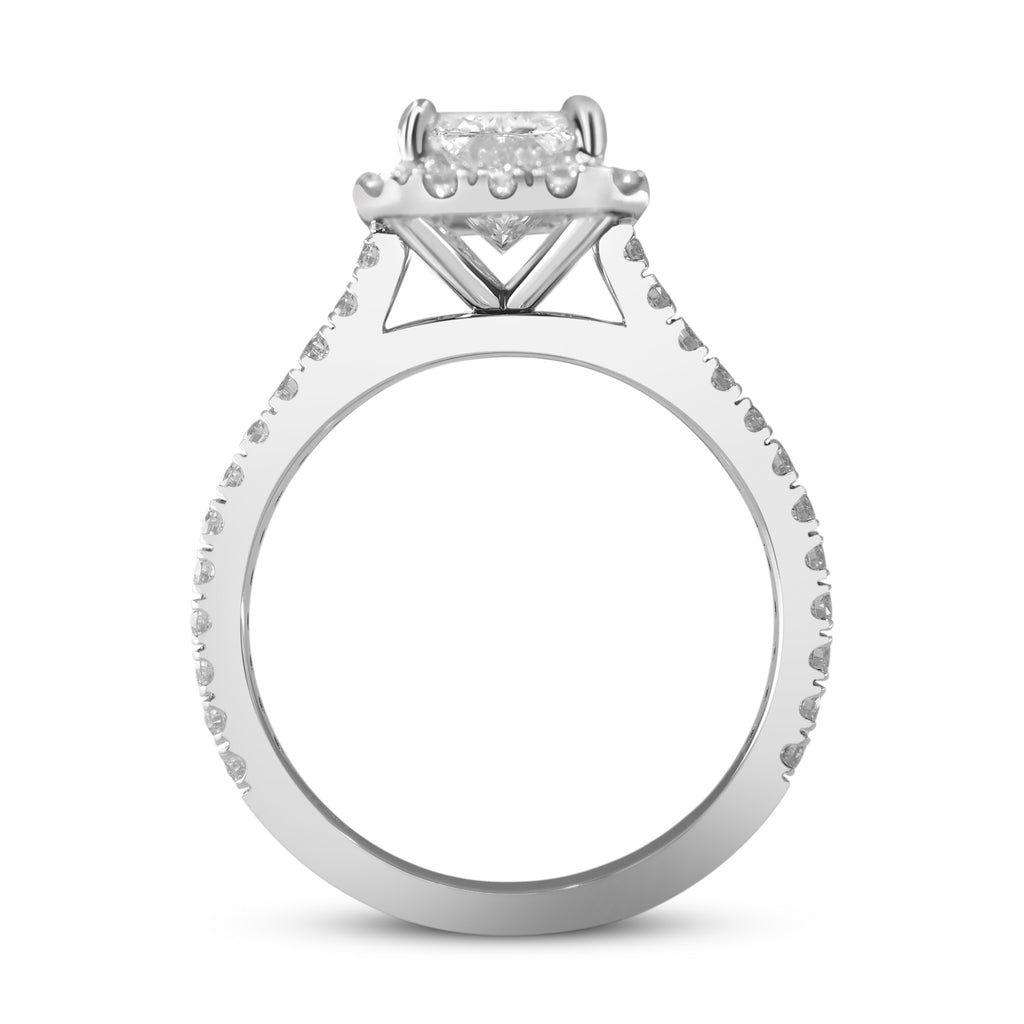 Radiant Cut Diamond Halo Engagement Ring - White Gold