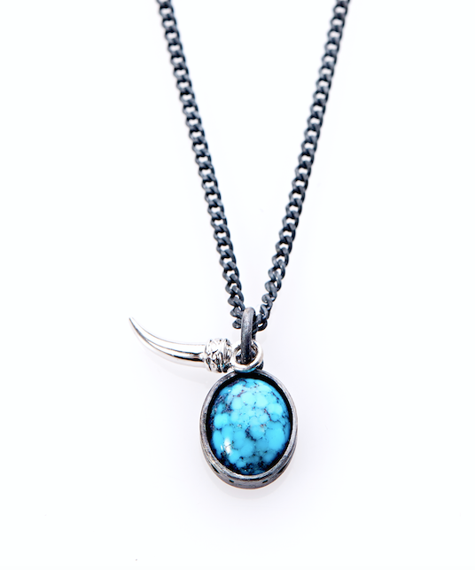 Polished Silver Tusk - Kingman Turquoise Necklace