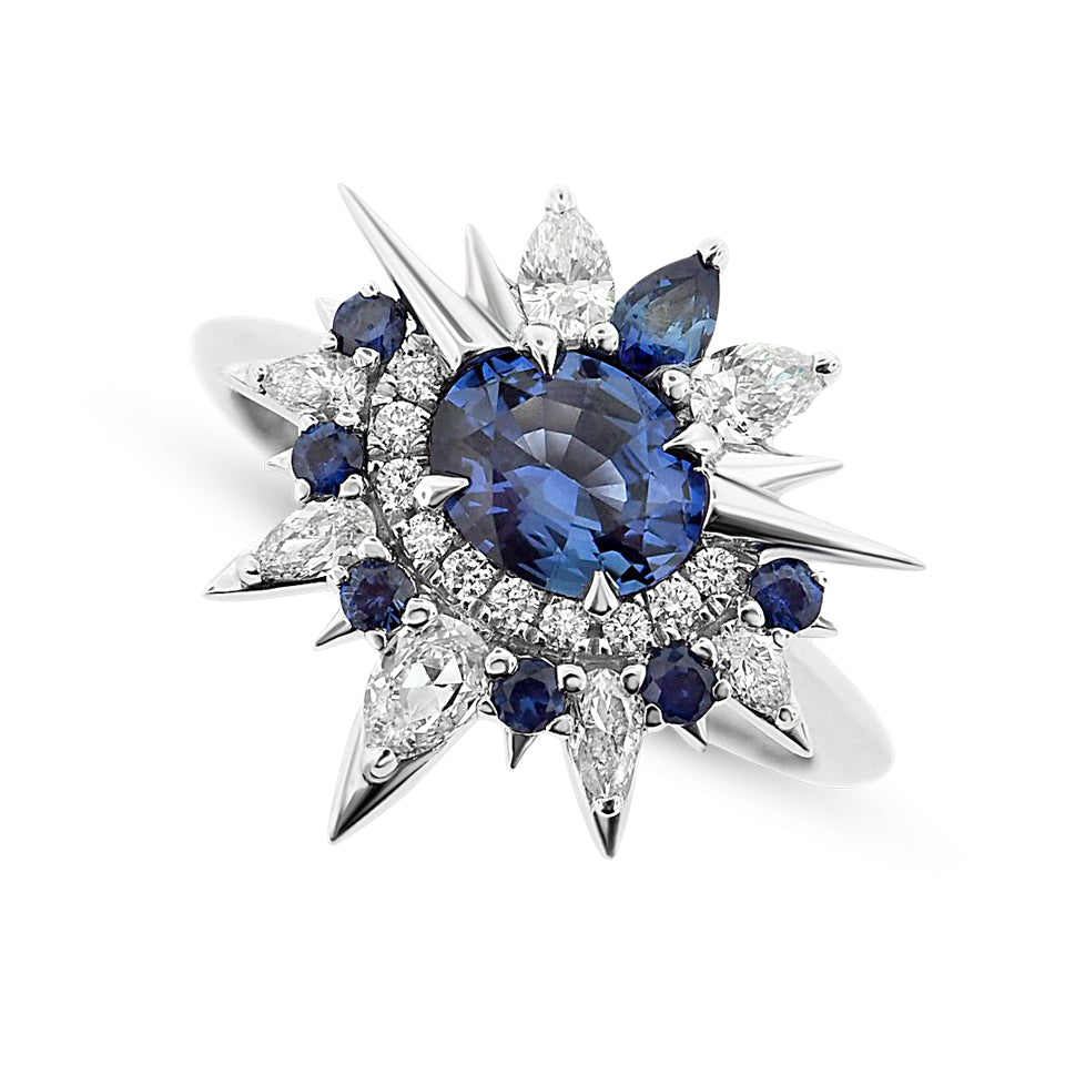 Blue Sapphire And Diamond Shooting Star Ring