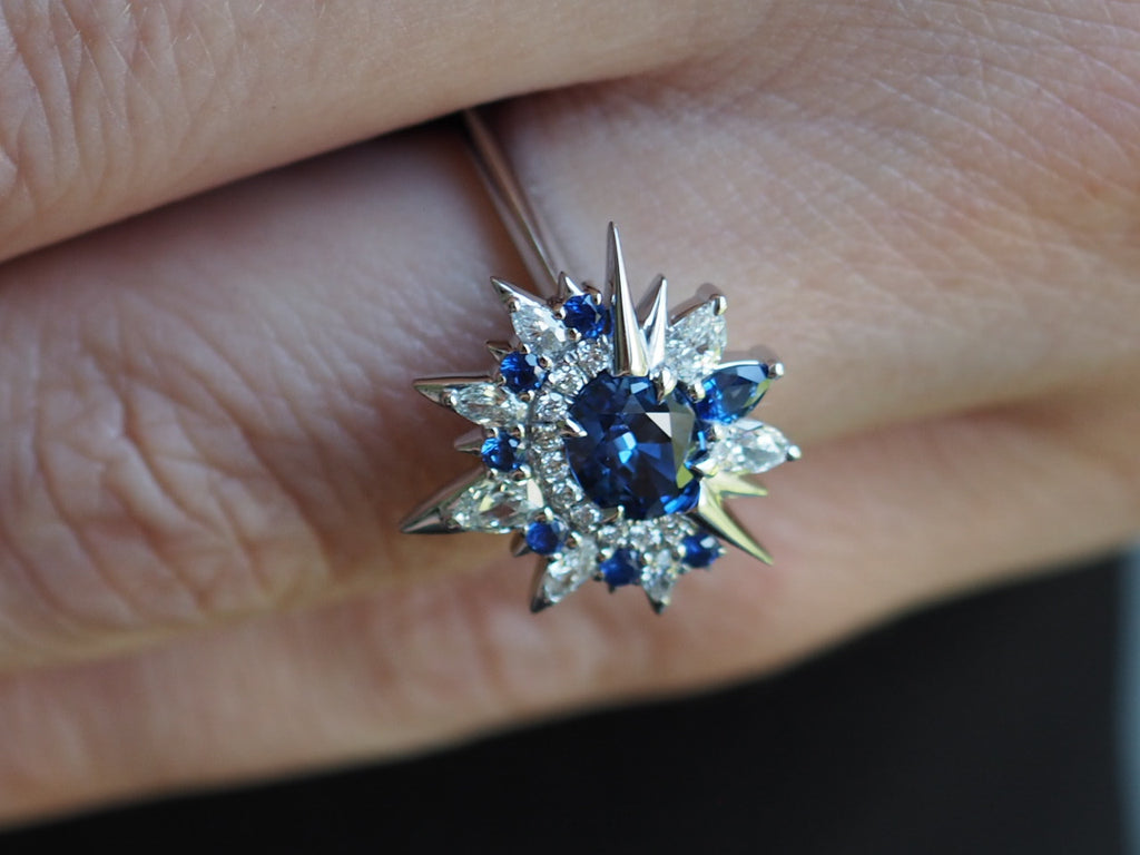 Blue Sapphire And Diamond Shooting Star Ring