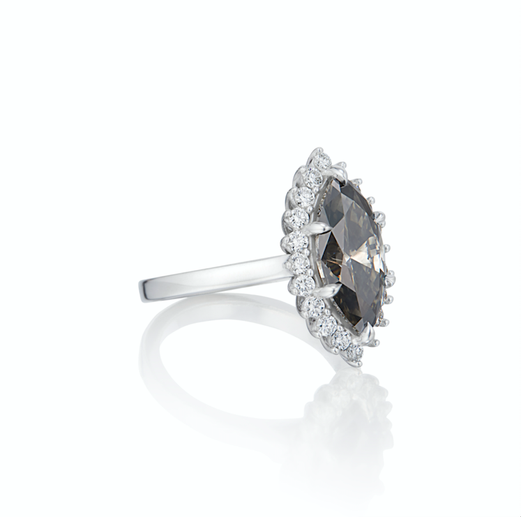 Fancy Dark Grey Diamond & Round Brilliant Cut Diamond Ring
