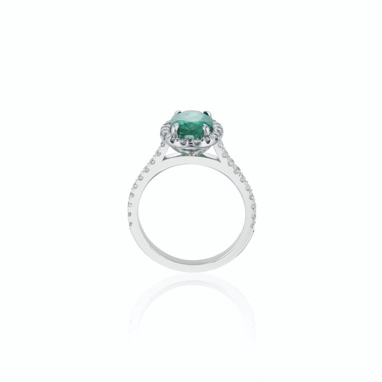 Emerald & Diamond Halo Engagement Ring