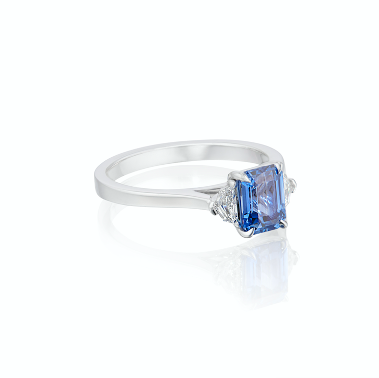 Blue Sapphire & Diamond 3 Stone Engagement Ring