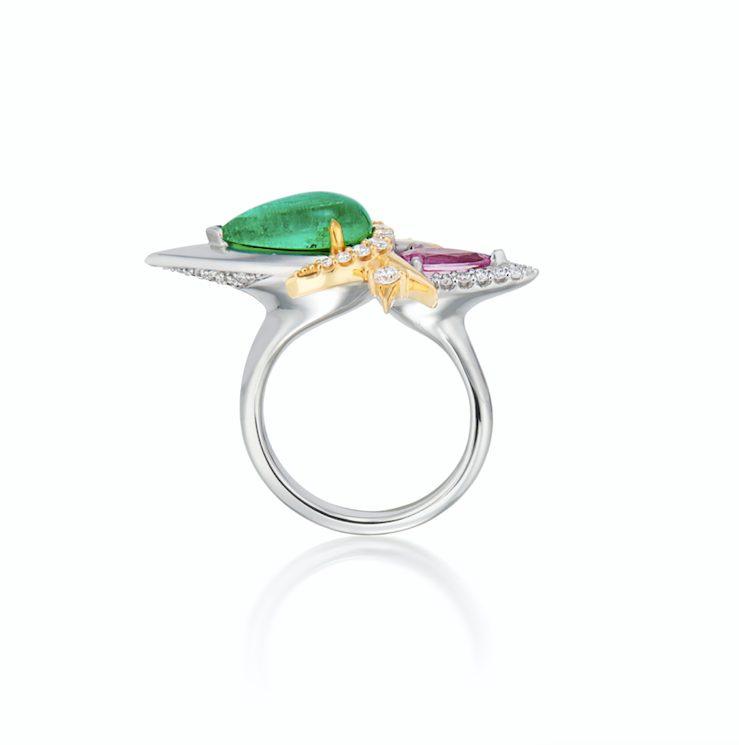 Muzo Emerald – Pink Sapphire & Diamond Ring