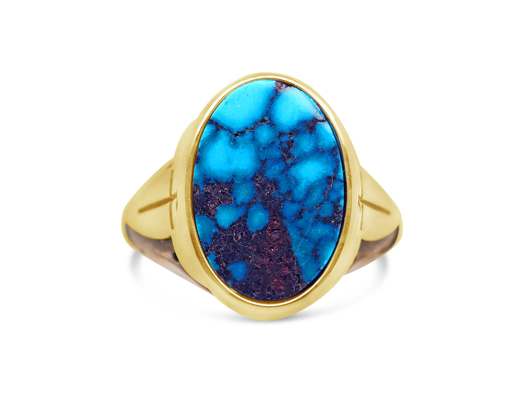 18ct Yellow Gold - Oxidized Silver Ithaca Peak Turquoise Mens Signet Ring