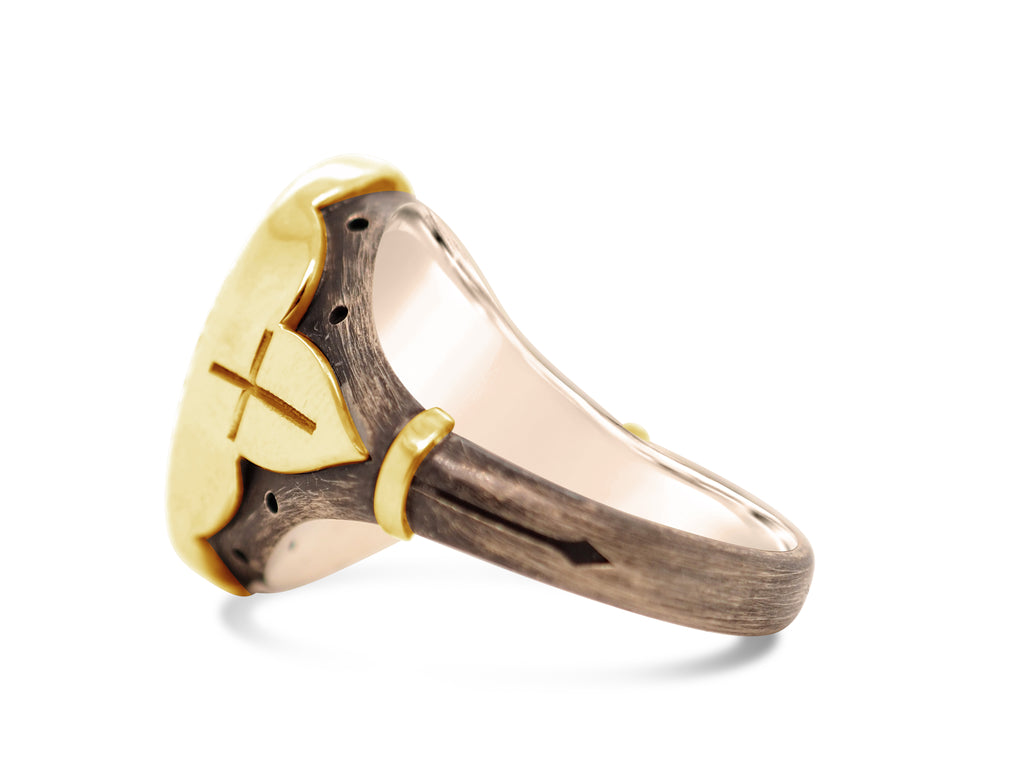 18ct Yellow Gold - Oxidized Silver Ithaca Peak Turquoise Mens Signet Ring