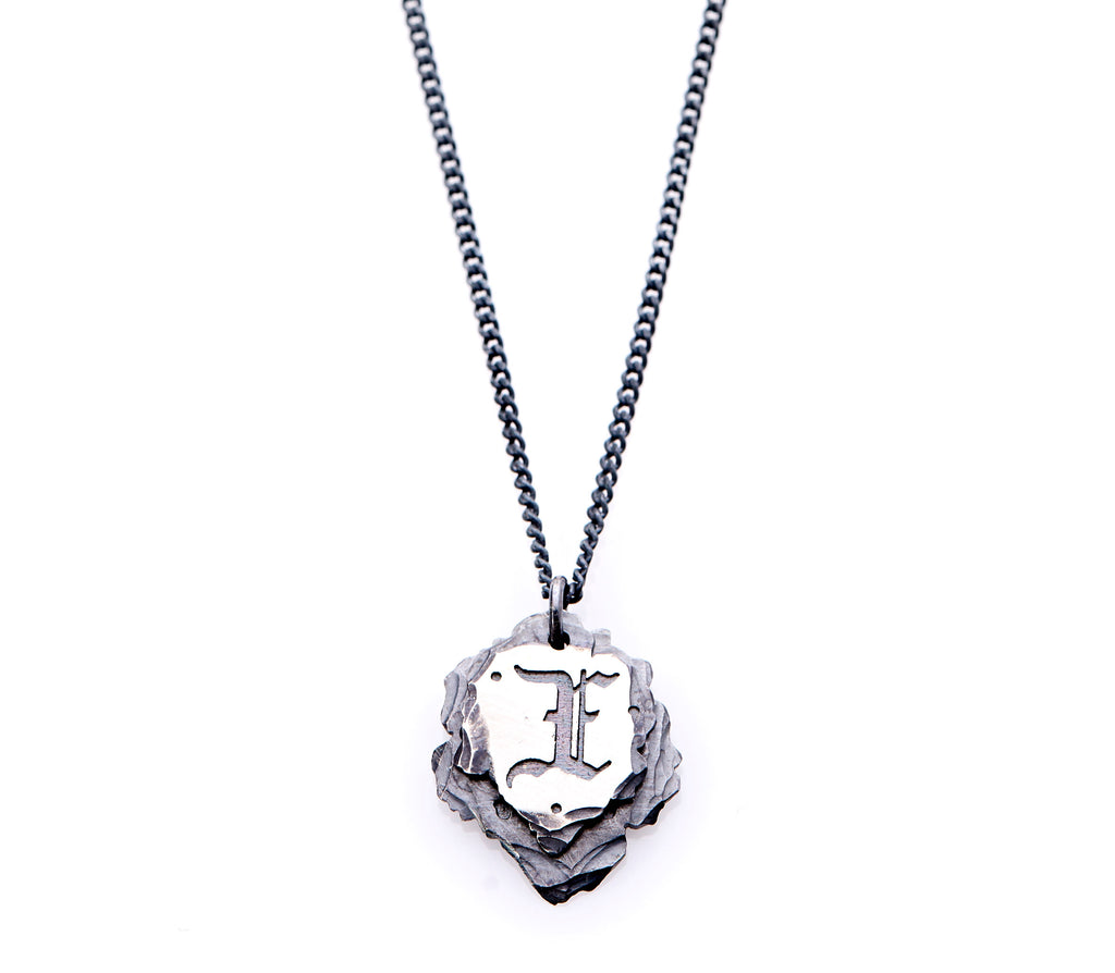 Hand Forged - Oxidised Sterling Silver Cross Bones - Initial Necklace