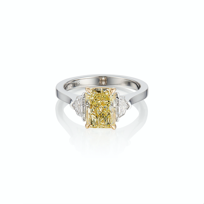 Radiant Cut ,Fancy Yellow Diamond Engagement Ring, 3 Stone Diamond Ring