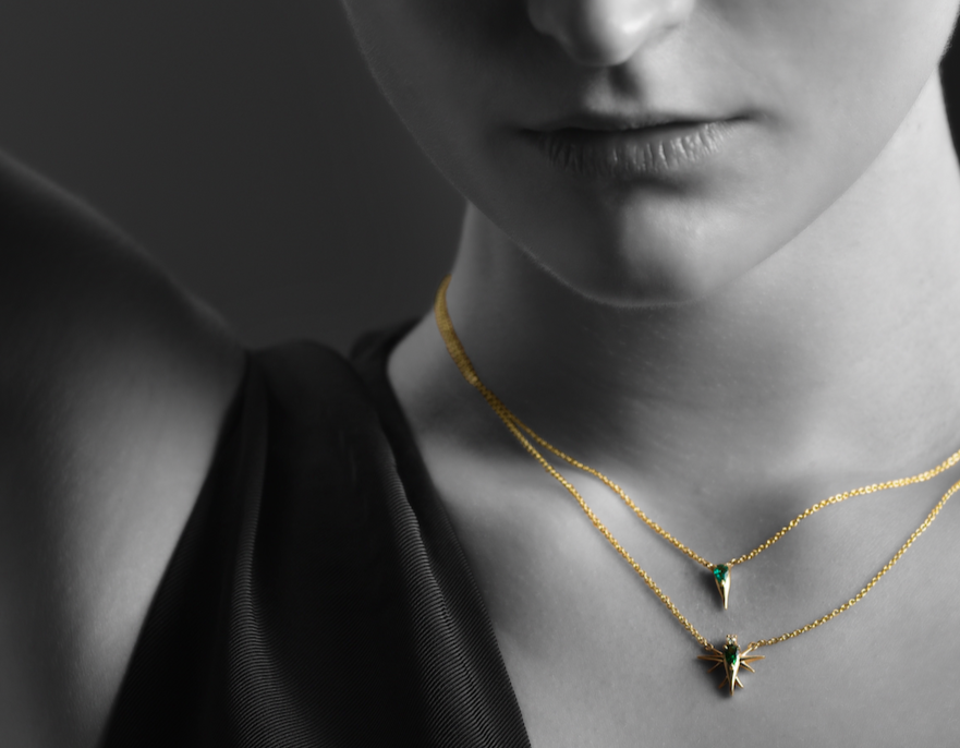 Tsavorite & Diamond Bird Necklace-Yellow Gold