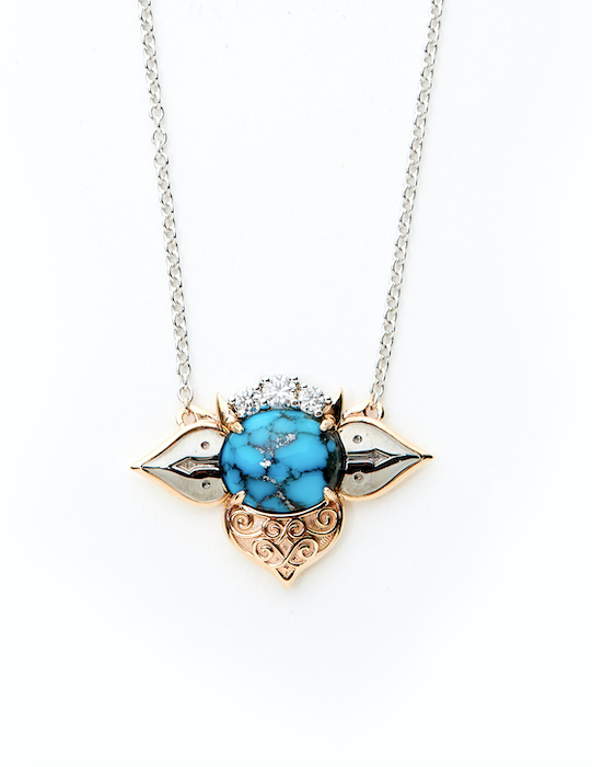 18ct White - Rose Gold Turquoise - Diamond Necklace