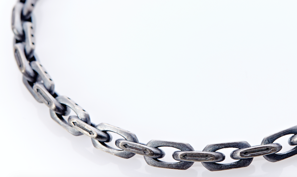 Oxidised Sterling Silver Linked Bracelet Arabesque Pattern Centre Plate