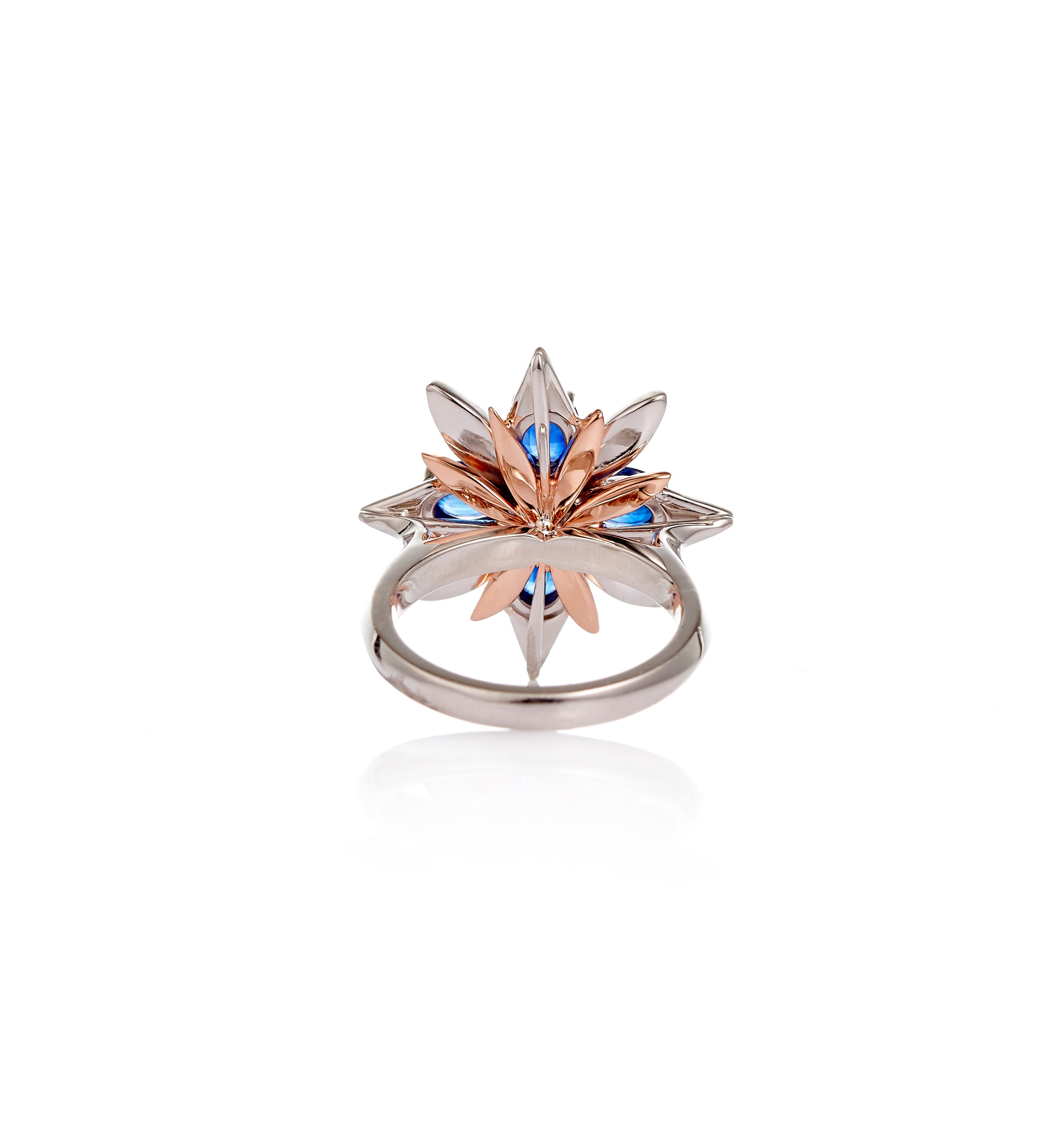 18ct White - Rose Gold Ceylon Sapphire - Diamond Petal Ring