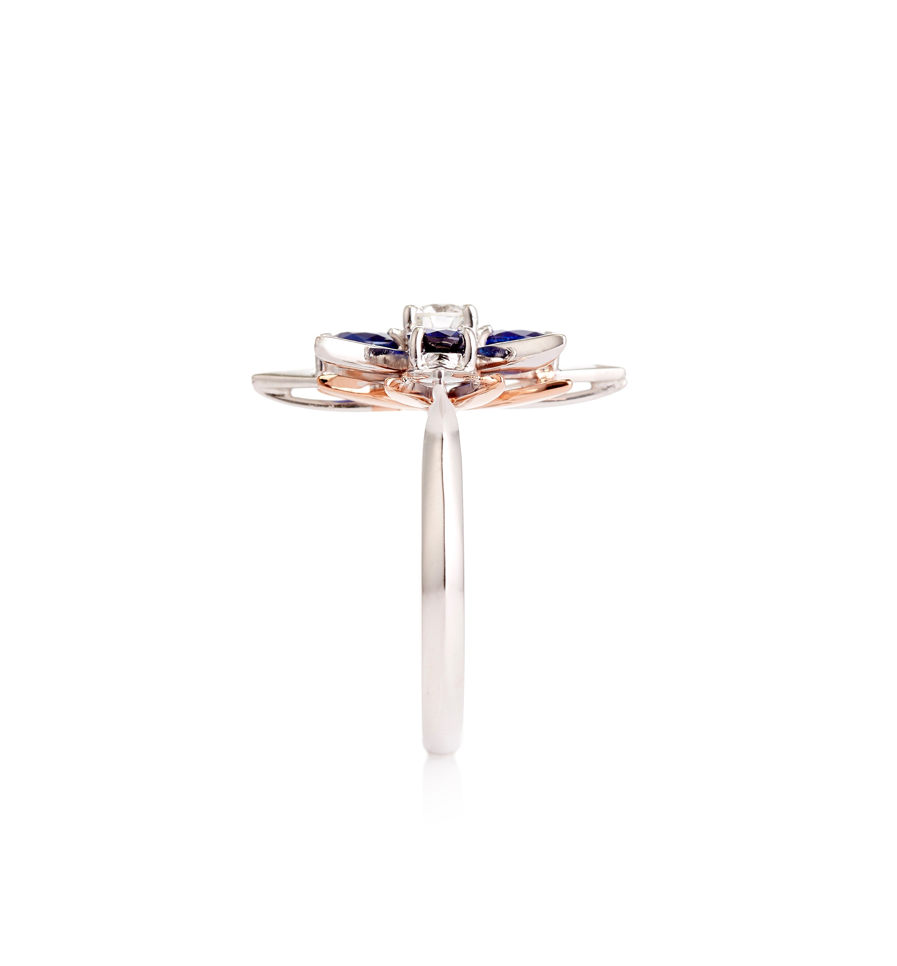 18ct White - Rose Gold Ceylon Sapphire - Diamond Petal Ring