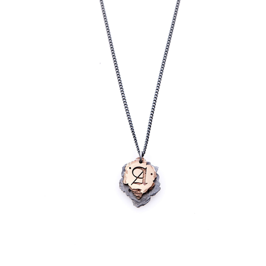 Hand Forged - 14ct Rose Gold - Oxidised Sterling Silver Cross Bones - Initials Necklace