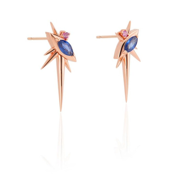 Rose Gold - Sapphire Drop Earrings - Spike Earrings