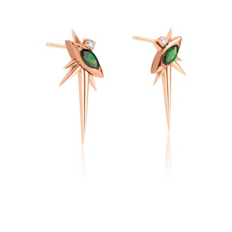 Rose Gold - Tsavorite And Diamond Drop Earrings - Spike Earrings