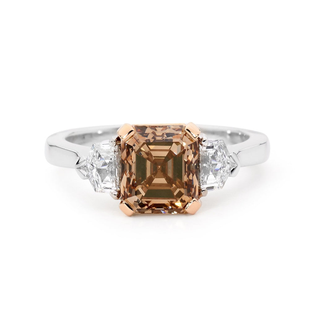 18ct White - Rose Gold Asscher Cut Cognac Diamond Ring