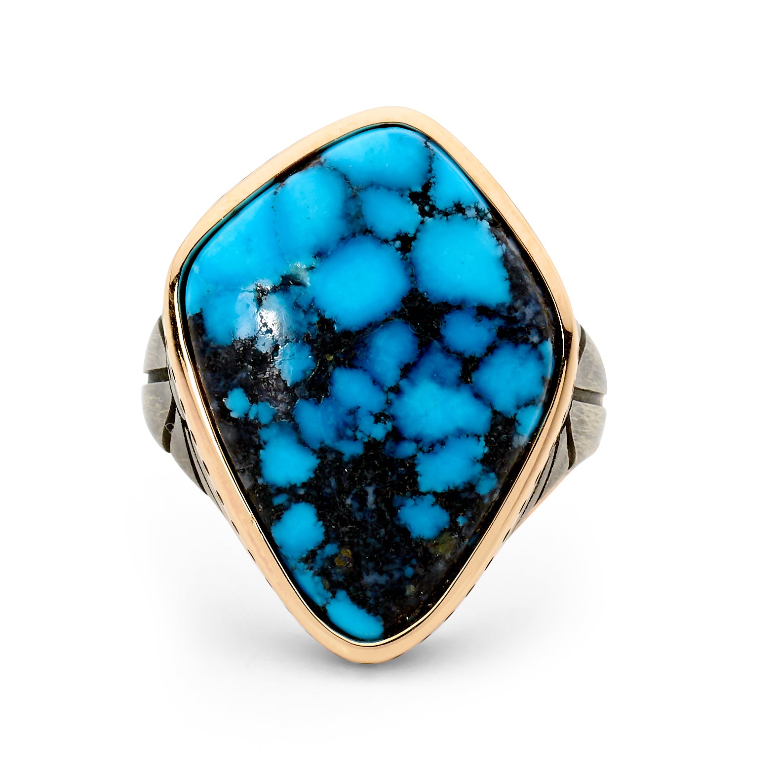 Mens 18ct Rose Gold - Ozidized Silver - Ithaca Peak Turquoise Wedding Band