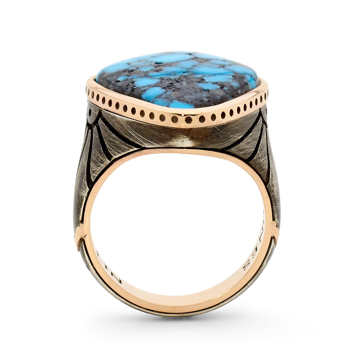Mens 18ct Rose Gold - Ozidized Silver - Ithaca Peak Turquoise Wedding Band