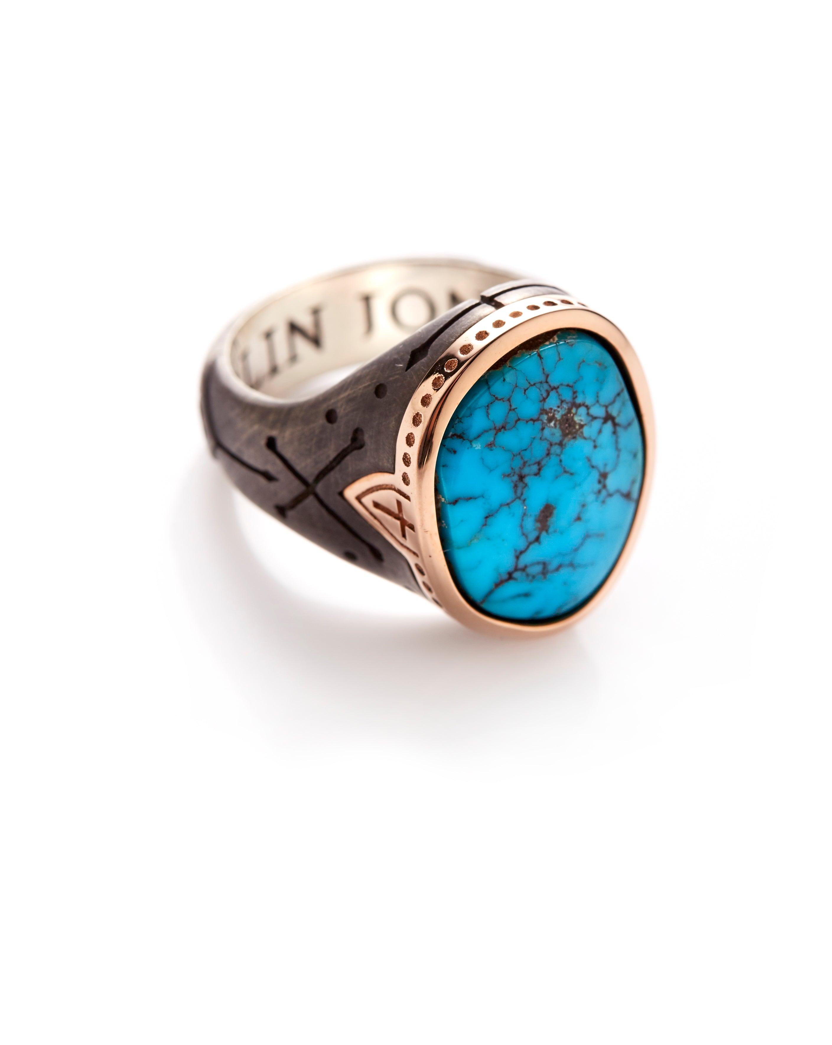 Mens 18ct Rose Gold - Oxidized Silver Morenci Turquoise Ring