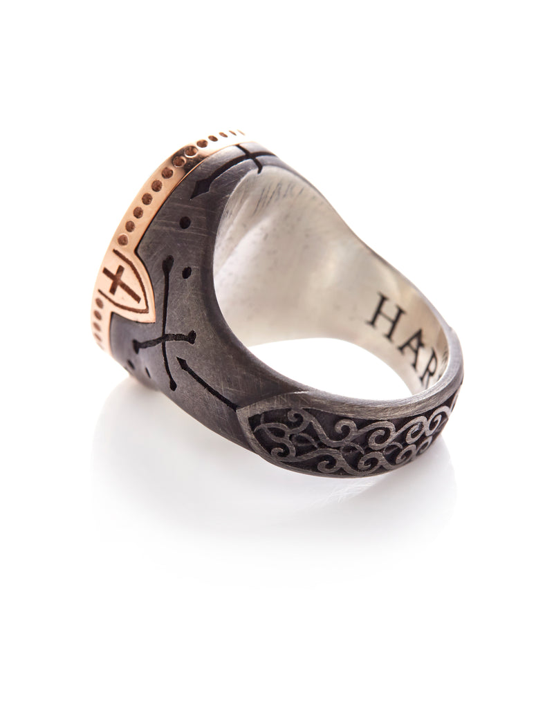 Mens 18ct Rose Gold - Oxidized Silver Morenci Turquoise Ring