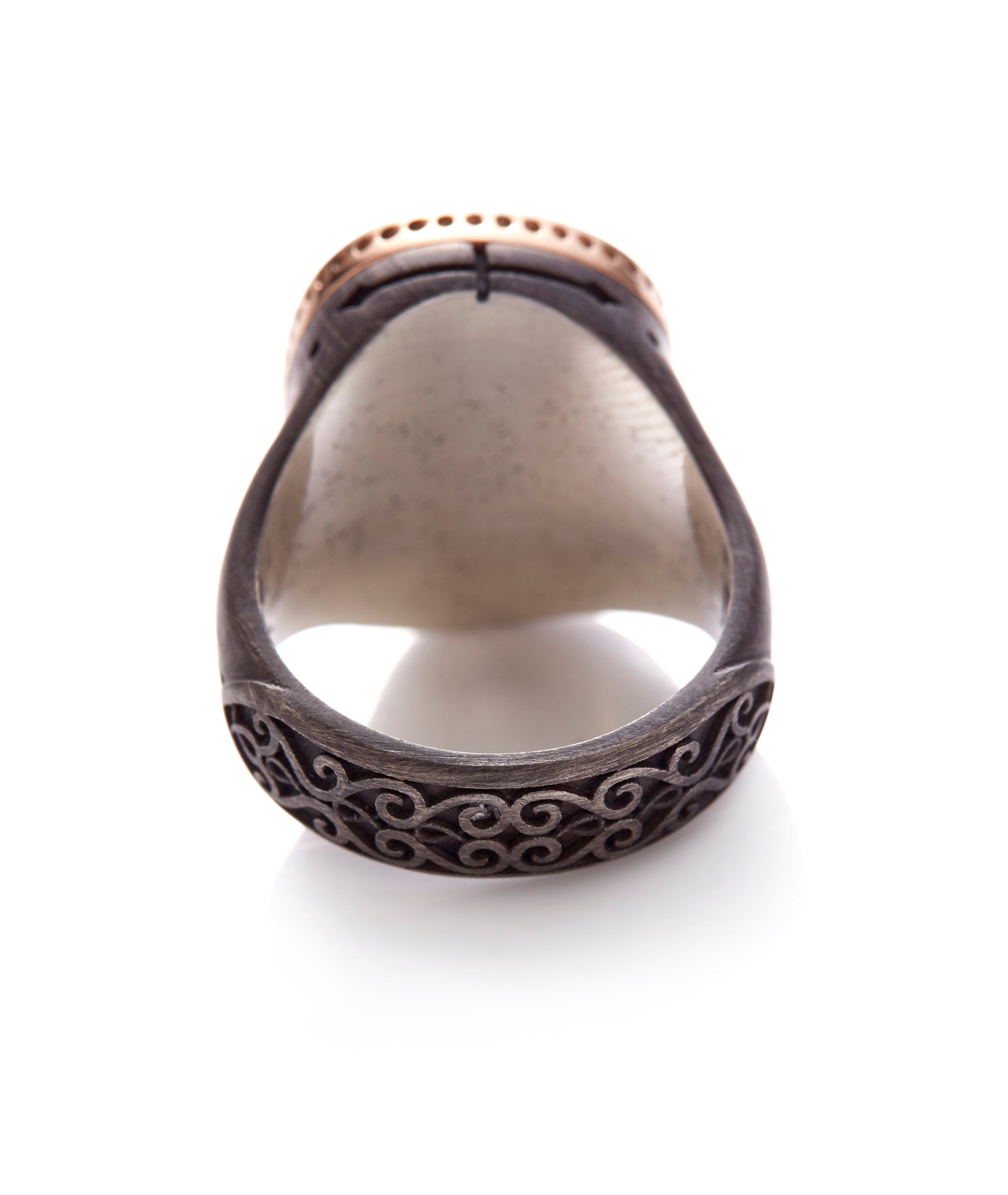 Mens 18ct Rose Gold - Oxidized Silver Morenci Turquoise Ring