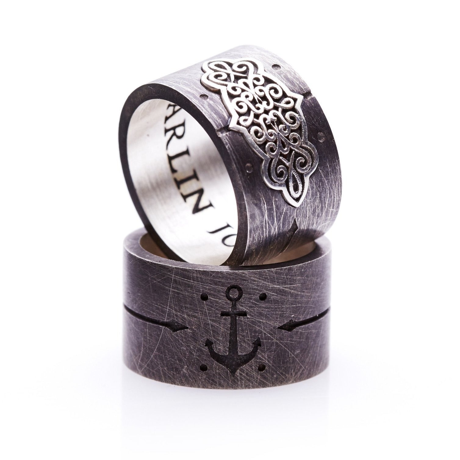 mens designer rings. mens silver rings . anchor ring. mens biker rings.