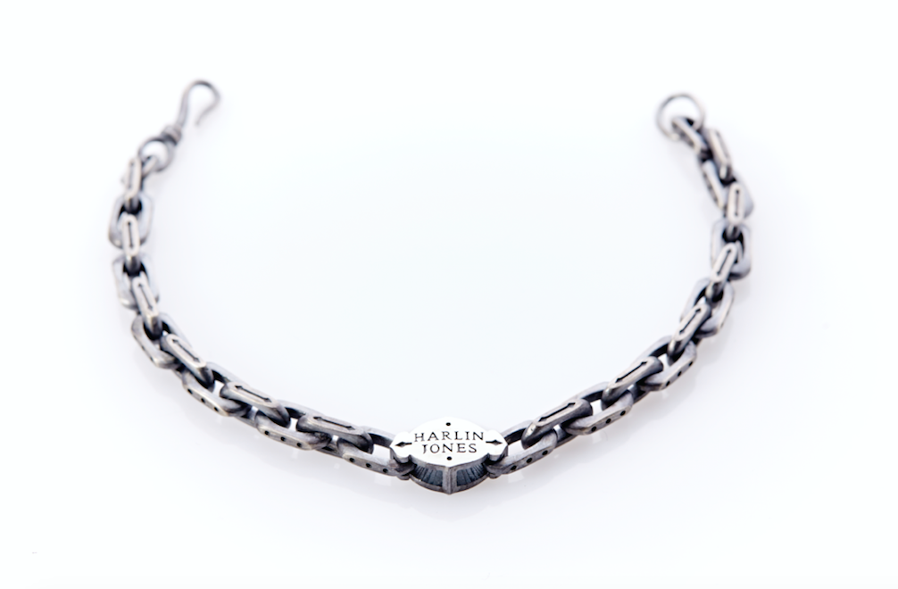 Oxidised Sterling Silver Linked Bracelet Arabesque Pattern Centre Plate