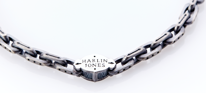 Oxidised Sterling Silver Linked Bracelet / Cross-Bones Centre Plate