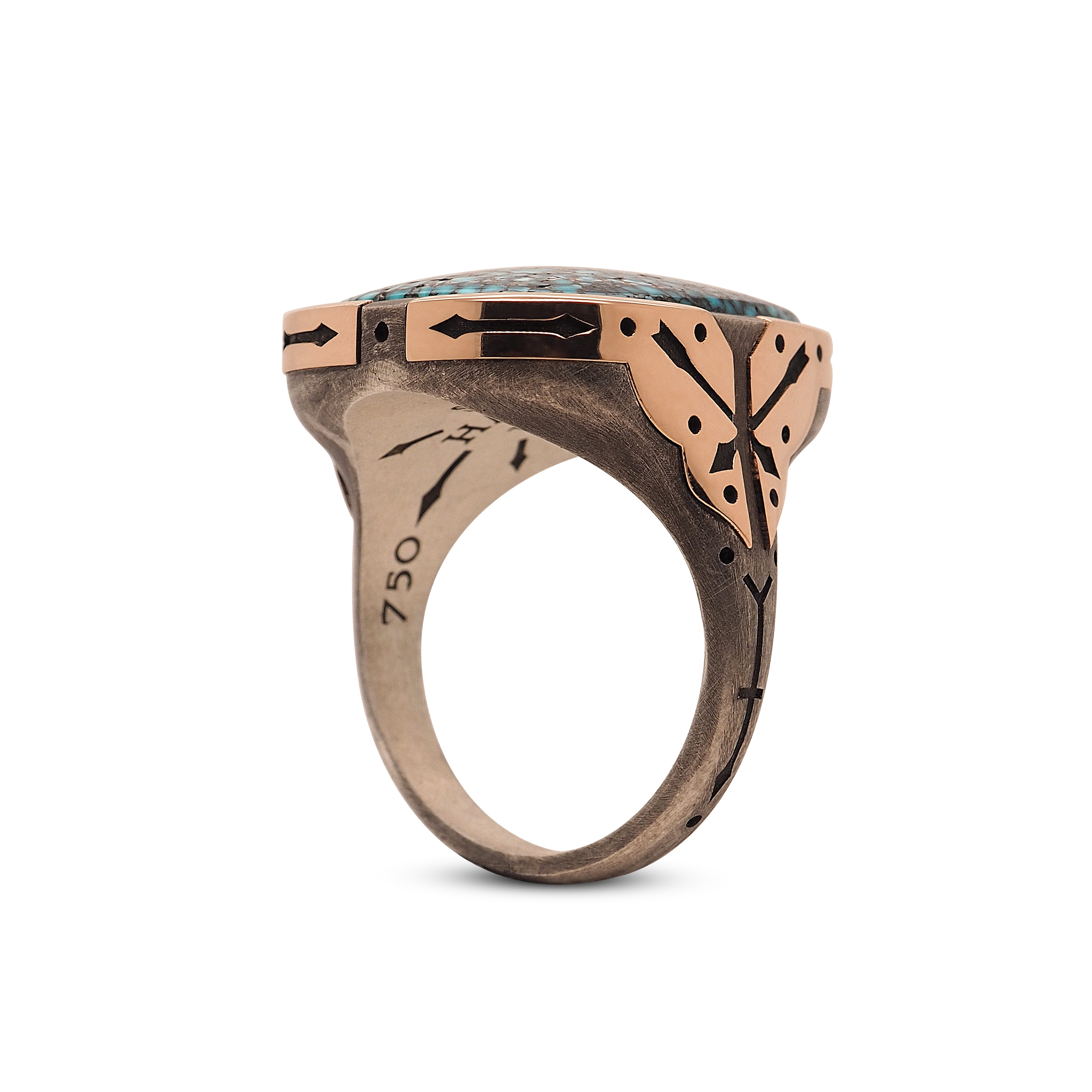Black-webbed Kingman Turquoise Ring - Cross Arrows